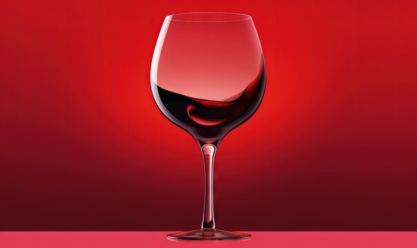  a glass of red wine on a red background with a reflection of the wine being poured into it's glass, with a red background of red.  generative ai