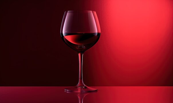  a glass of red wine sitting on a red table with a red wall in the back ground and a red wall in the back ground.  generative ai