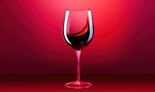  a glass of wine on a red background with a red light in the back ground and a red light in the front of the glass.  generative ai