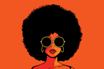 Illustration of Black women on an orange background. - obrazy, fototapety, plakaty