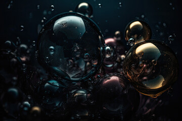 Dark and moody bubble textures with a mysterious and intriguing vibe, generative ai