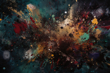 Dark and moody splattered paint wallpaper with deep and rich colors, evoking a sense of mystery and drama, generative ai