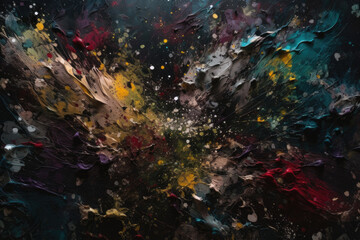 Dark and moody splattered paint wallpaper with deep and rich colors, evoking a sense of mystery and drama, generative ai