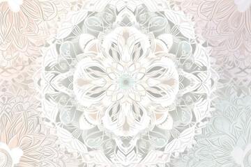 Delicate White and Pastel Mandala Pattern with Soft, Flowing Lines, generative ai