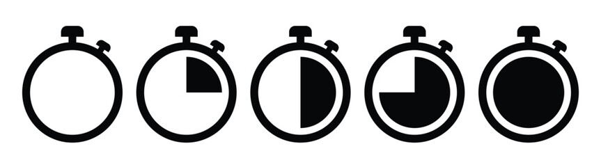 Timer icon collection. Set of timer and stopwatch icons. Countdown Timer vector icons. Symbol timer on transparent background. Vector illustration