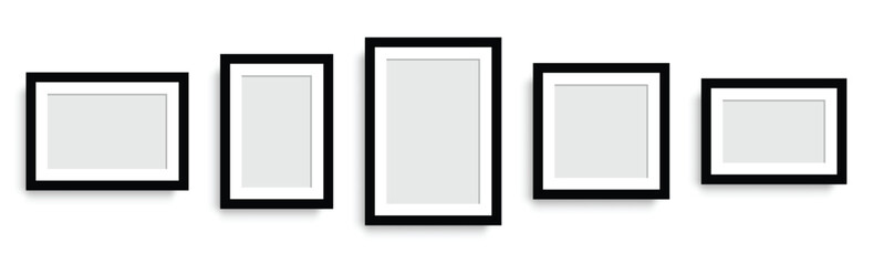 Photo frame. Wall modern painting frame. Collection Photo frames, isolated. Picture frames set with shadow on transparent background. Vector illustration	

