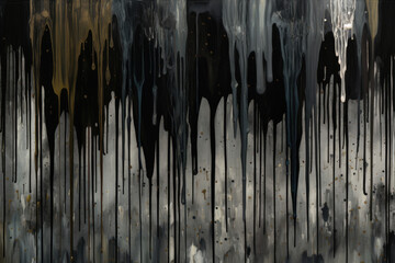dramatic and moody wallpaper featuring paint drips in shades of black and grey, creating a powerful and brooding atmosphere that is both edgy and sophisticated, generative ai