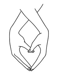 Hands make heart drawn in line art style, declaration of love, Valentine's Day, vector illustration.