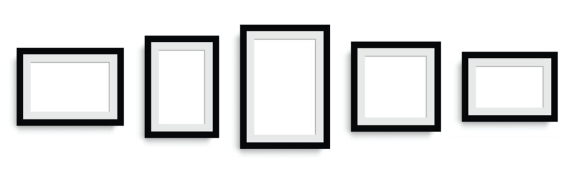 Photo frame. Wall modern painting frame. Collection Photo frames, isolated. Picture frames set with shadow on transparent background. Vector illustration	
