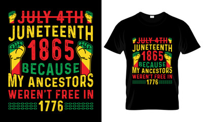 Happy Juneteenth day, Black History Month 19-06-1865. T-Shirt Vector Design Template,july 4th juneteenth 1865 because my ancestors weren't free 1776.