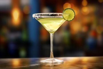 Margarita cocktail on the wooden table, Generative AI