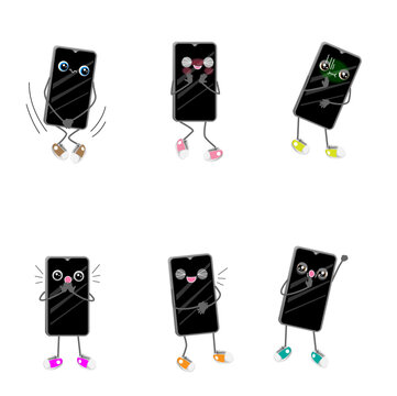 vector illustration of cell phone character with different expressions