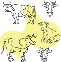 Illustration of cow line art silhouette vector 