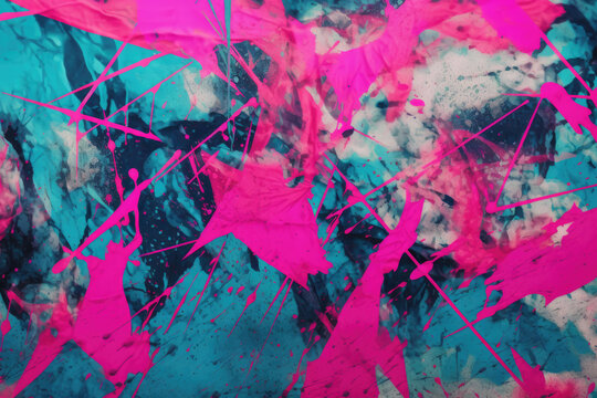 Fototapeta Electric pink and blue acid wash background with bold and striking lines and shapes, generative ai