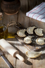 Homemade dumplings on a rustic table