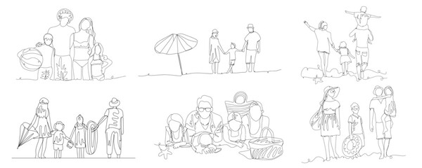 Set of families at sea resort