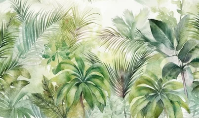 Keuken achterwand Jungle  a watercolor painting of tropical plants and leaves on a white background with a green and blue background and a white background with a blue border.  generative ai  © Olga