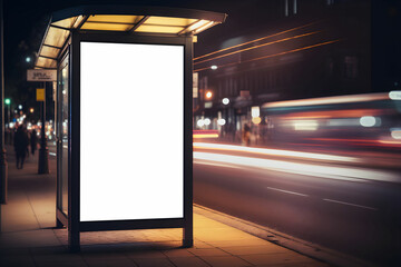 Empty Outdoor Advertising billboard mockup at bus stop, Empty advertisement place for marketing banner or posters, Bus stop billboard mockup, generative ai