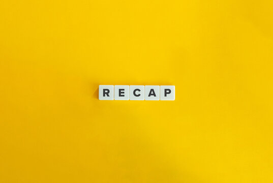 Recap Word on Letter Tiles on Yellow Background. Minimal Aesthetic.