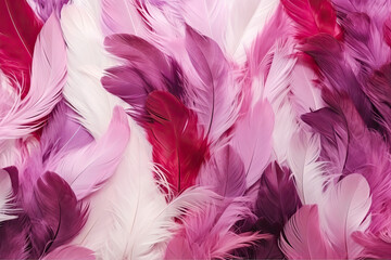 Feather ripples in shades of pink and purple on a white background, generative ai