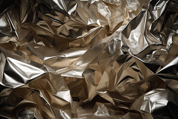 Futuristic crumpled paper texture with metallic tones, generative ai