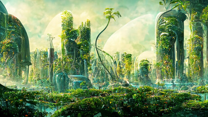The natural world of the future: Organic cities full of biological wonders - generative ai