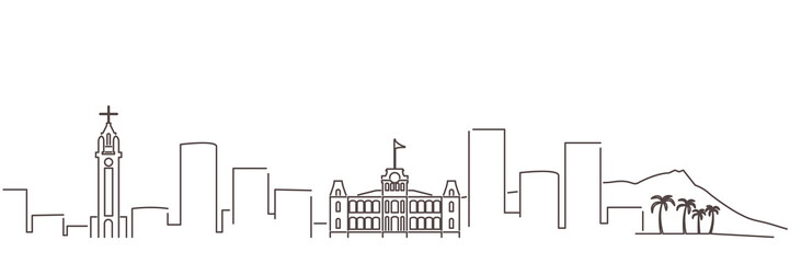 Naklejka premium Honolulu Dark Line Simple Minimalist Skyline With White Background