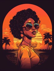 African american girl, retro design. Print for T-shirts. Generative AI.