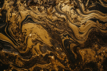 Fototapeta premium Golden marbled texture with swirling patterns and deep shadows, generative ai