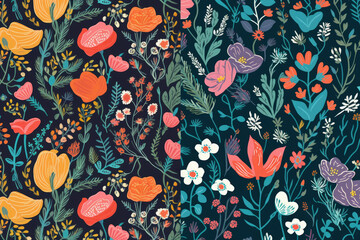 Gorgeous Seamless Floral Patterns in Bold and Bright Colors, generative ai