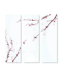 Set of three bookmarks decorated with sakura flowers