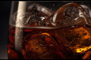 Close-up of Carbonated Cola Drink with Ice. Generative AI