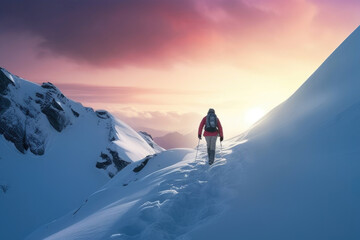 Fototapeta na wymiar Frozen Adventure: Exploring Mountainous Terrain. Generative AI