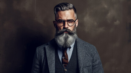 A hipster-inspired look featuring a meticulously groomed beard paired with trendy accessories Generative AI