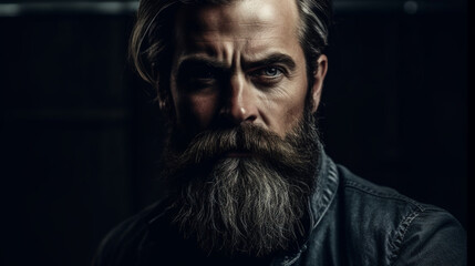 Obraz premium A striking portrait of a man with a well-maintained beard and a confident gaze, showcasing masculinity and charisma Generative AI