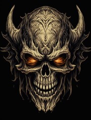 Demon, skull, evil, hell, illustration. Print for T-shirts. Generative AI.
