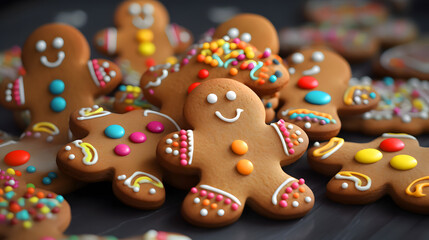 Fototapeta na wymiar Christmas homemade gingerbread man cookie on wooden table. Christmas Holiday Background. Cute Gingerbread Man Cookies for Christmas.