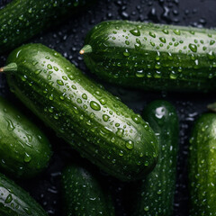 The texture of fresh green delicious zucchini with large drops of water, close-up, a good background for advertising vegetables, packaging design, ai generative