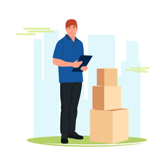 Delivery man carrying cargo. Cargo boxes.