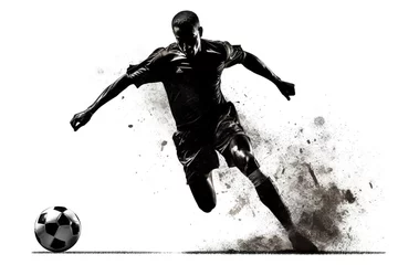 Fotobehang silhouette of a soccer player with a ball isolated on a white background. © Fotograf