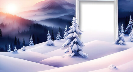 Winter mountain  scene with copy space frame generative ai illustration