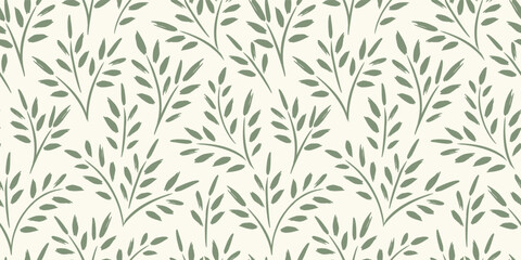 Naklejka na ściany i meble Floral seamless pattern with grass and leaves. Vector design for paper, cover, fabric, interior decor and other