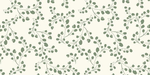Floral seamless pattern with grass and leaves. Vector design for paper, cover, fabric, interior decor and other - 610105905