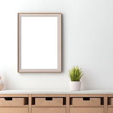 A picture frame on a wall above a dresser