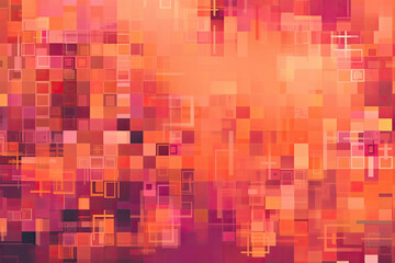 Fototapeta premium Pixelated squares in shades of pink and orange forming a retro-inspired pattern that's playful and nostalgic, generative ai