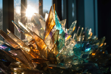 Rays of Sunlight Refracting Through a Cluster of Glass Shards, generative ai