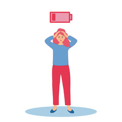 indicator of vital power or battery charge. Energetic and tired or exhausted girls and indication of vitality