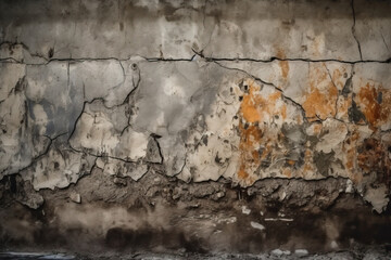 Obraz na płótnie Canvas Rough and gritty concrete wall with cracks and stains, creating a textured and urban wallpaper, generative ai