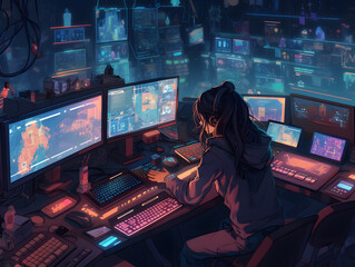 a girl working on a computer