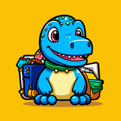 A Cute Blue T-Rex is Going Back to School